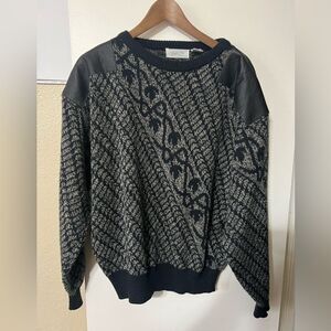 Pacific Club Women’s Vintage Wool Blend Sweater w/ Leather Trim SzL Grandmacore